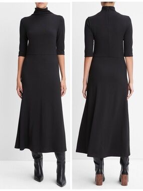 Vince Elbow-Sleeve Turtleneck Dress New
